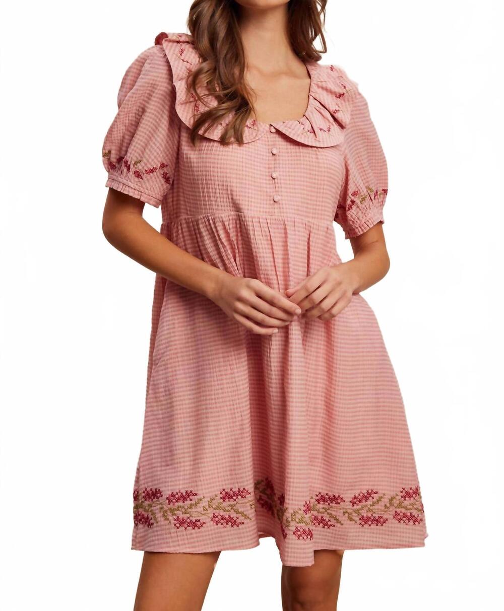 NEW LISTICLE women's embroidered babydoll dress in pink